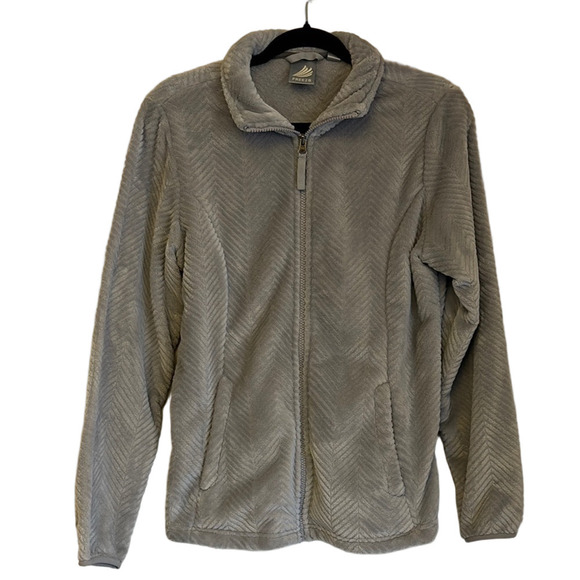 Gray Full Zip-Up Chevron Fleece Jacket - Picture 1 of 5